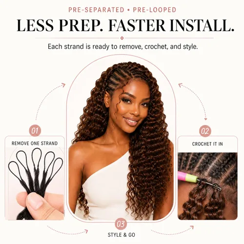 Vista 8 de Human Braiding Hair for Boho Braids 20inch Curly Wave Bulk Bundles 1B (A)1B