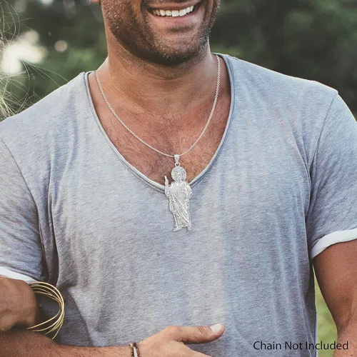 Vista 2 de Colgante de plata de ley 925 de 4-14 pulgadas, San Judas Tadeo, patrón de las causas perdidas, Metal