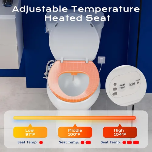 Vista 2 de Clirass Asiento de inodoro alargado con calefacción y luz nocturna, asiento calefactado con tres ajustes de temperatura, cable de alimentación de 70