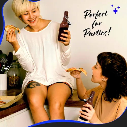 Vista 6 de Nevlers 8.5 Oz Botellas de vidrio ámbar para cerveza de 12 unidades Botellas de vidrio con tapa abatible con tapas herméticas Juego de botellas