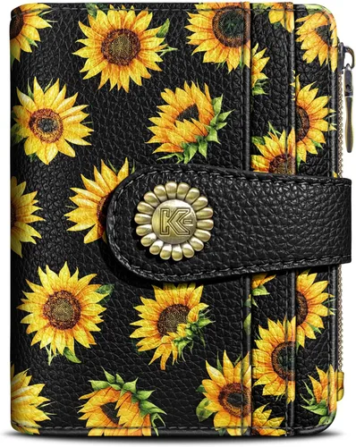 Vista 13 de Kelvoris Cartera pequeña Rfid para mujer, plegable, con cremallera, bolsillo para monedas, piel sintética, compacto, para tarjetas de crédito