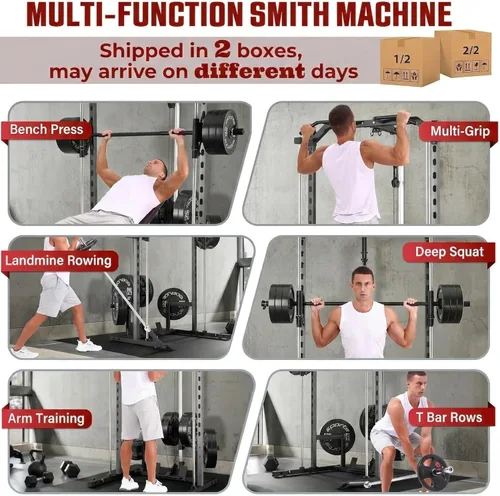 Vista 2 de OPPSDECOR All-in-One Adjustable Smith Machine with LAT-Pull Down System Multi-Function Power Cage for Home Gym Cable Crossover Squat Rack of Workout