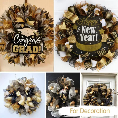 Vista 7 de TONIFUL 2 rollos de 10 pulgadas de cinta de malla decorativa negra, malla de tela con lámina para suministros de corona, adornos de puerta