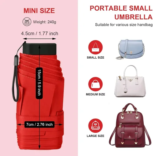 Vista 5 de LEAGERA Compact Travel Umbrella with Case - Mini Umbrella for Purse, Small Lightweight &Tiny Design Perfect for Parasol Outdoor Sun&Rain Umbrellas