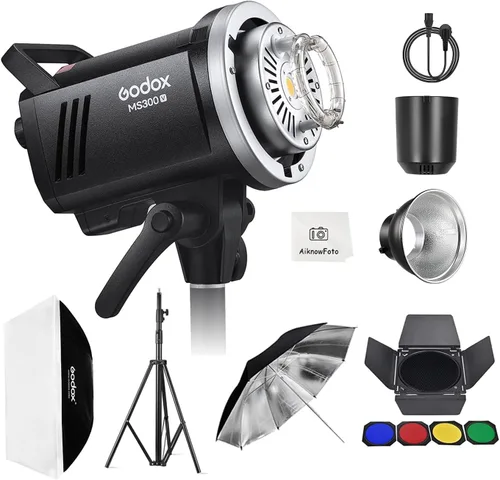 GODOX MS300V - Kit de luz de fotografía flash de estudio, 2.4G 300W Bowens Mount Strobe Flash Kit de iluminación con soporte de luz, caja de luz,