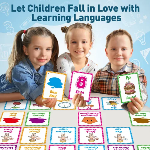 Vista 7 de Edulok Tarjetas flash bilingües: español a inglés, primeras palabras y tarjetas flash del alfabeto para niños pequeños que aprenden español e inglés