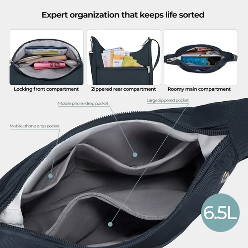 Vista 7 de Travelon Bolsa bandolera clásica antirrobo esencial, color negro