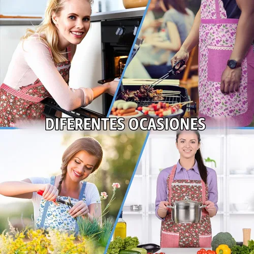 Vista 4 de Zhanmai 3 Pcs Floral Aprons for Women with Pockets
