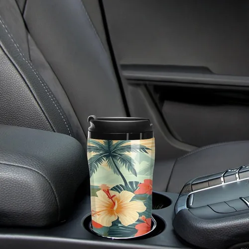 Vista 6 de Summer Hawaiian Coffee Cup Hot Coffee Travel Mug Reusable Iced Coffee Cups Double Heat Insulation Coffee Mug with Leak-Proof Lid Stylish Travel Cup