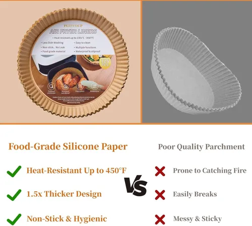 Vista 7 de 250 forros redondos para freidora de aire de 7.9 pulgadas, desechables para panaderos caseros, papel de aceite de silicona grueso, soporta hasta 450