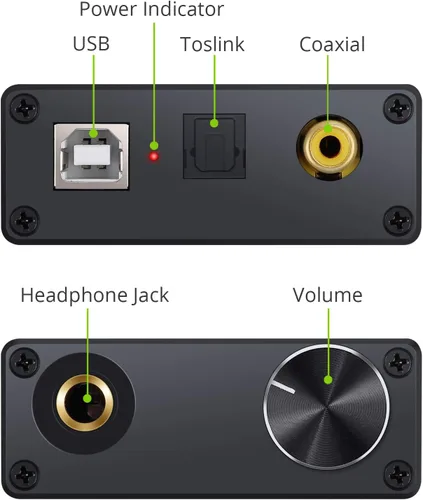 Vista 6 de LiNKFOR Amplificador USB DAC y auriculares, coaxial/óptico/salida de auriculares de 0.250 in, USB a coaxial S/PDIF convertidor digital a analógico