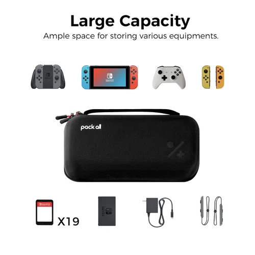 Vista 6 de pack all Carrying Case Compatible with Nintendo Switch and New OLED Model, Large Capacity Switch Travel Case, Portable Hard Game Case Travel Bag for