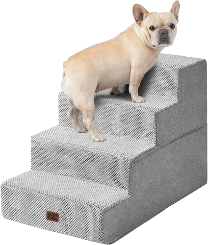 Vista 11 de EHEYCIGA Escaleras para perros pequeños de 16.5" de altura, escalones de 3 peldaños extra anchos para perros para sofá y silla, escalones para 2-Gris