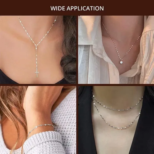 Vista 13 de Cadena de acero inoxidable plateado de 32.8 pies, cadena plana de eslabones de clip de papel de 0.394 x 0.197 in, cadena a granel con anillos