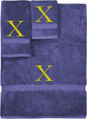 Vista 131 de Juego de toallas con monograma, regalo personalizado, juego de 3 - Letra de bloque dorada bordada en toalla - Extra absorbente 100% algodón turco