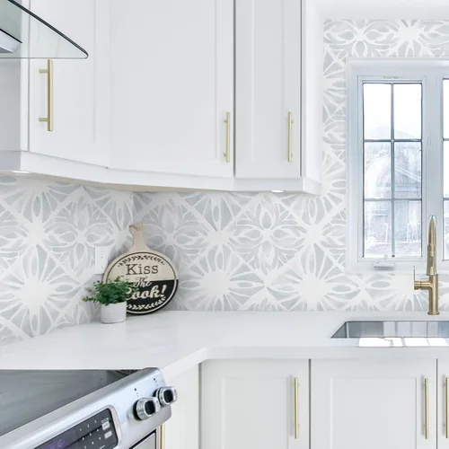 Vista 4 de Geometric Peel and Stick Wallpaper Boho 78.7 "x17.3 White and Blue Wallpaper White Contact Paper Removable Wall Paper for Bedroom Waterproof