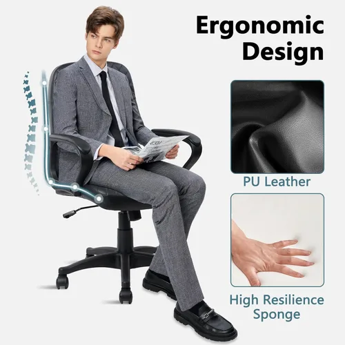 Vista 5 de CLATINA Silla de oficina – Sillas de escritorio de cuero con ruedas de respaldo medio, taburete ergonómico giratorio ejecutivo con soporte lumbar