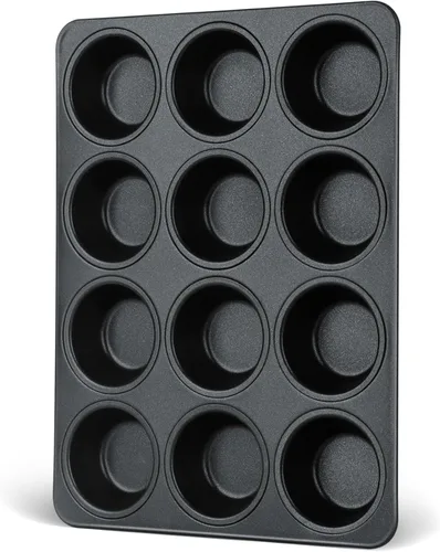 E-far Moldes antiadherentes para magdalenas, 12 tazas, bandeja de acero inoxidable para hornear, núcleo de acero inoxidable y no tóxico, fácil de