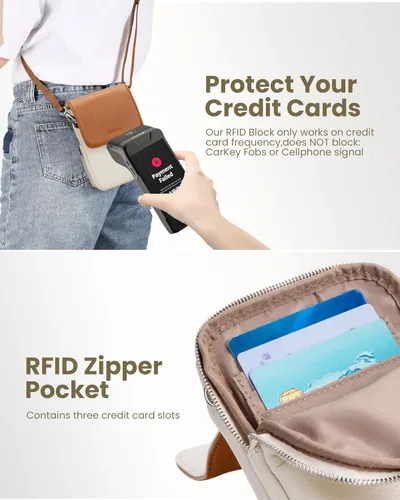 Vista 3 de befen Bolsos cruzados pequeños de cuero genuino para mujer, bolsa cruzada para teléfono celular con ranuras para tarjetas de bloqueo RFID