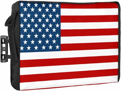 Vista 10 de Funda para TV al aire libre con bandera americana de 30 a 32 pulgadas, resistente al mal tiempo e impermeable, con franjas rojas y estrella azul