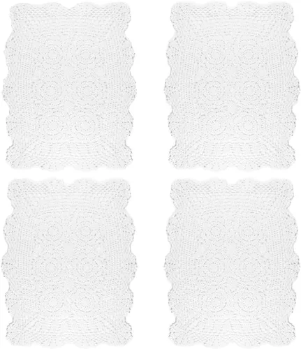 Vista 9 de kilofly Juego de 4 manteles individuales hechos a mano de algodón con encaje de ganchillo (juego de 4), color beige