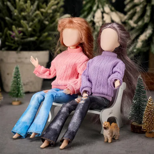 Vista 2 de Bencailor - Juego de 8 piezas de ropa de muñeca de 11.5 pulgadas, suéteres de algodón y pantalones de jean, accesorios para muñeca