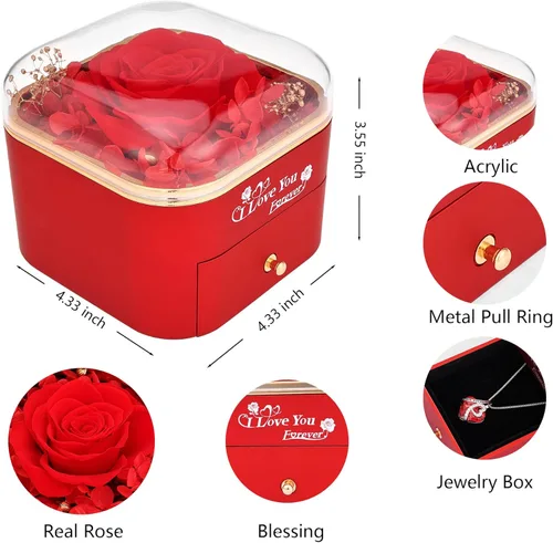 Vista 2 de Regalos de cumpleaños para mujeres, rosa púrpura real preservada con collar, rosas eternas, flores eternas, día de la madre, regalos de rosa