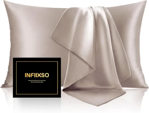 Vista 24 de INFIIXSO Funda de almohada de seda de morera, para cabello y piel, tamaño estándar, cremallera oculta, 20 x 26 pulgadas, suave y refrescante