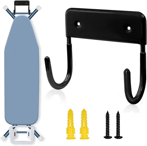 Vista 8 de Pensino Colgador de Tabla de Planchar para Montaje en Pared Soporte de Plancha Resistente al Calor con Estante para Tabla de Planchar para Máximo 5
