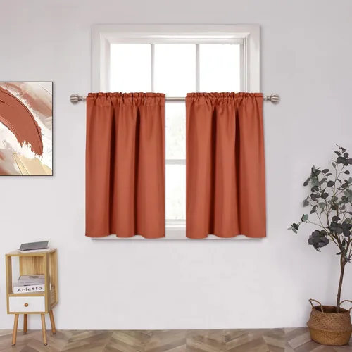 Vista 10 de MUMFAS Cortina pequeña de 36 pulgadas, 2 paneles de cortinas opacas para cocina, ventana corta, cafetería, juego de cortinas con bolsillo para Negro