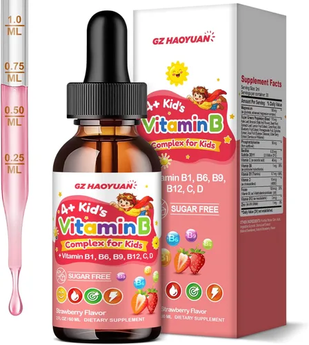 Vitamin B Complex for Kids with B1, B6, B9 (Folate), B12 & Magnesium, Kids B Complex Supplement for Brain Support, Energy & Focus, Digestive Gut &