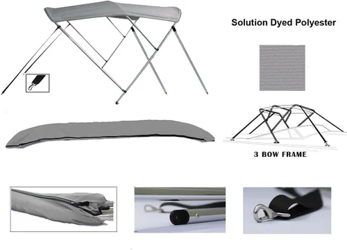 Vista 2 de Parte superior Bimini de aluminio gris claro de 3 arcos compatible con Monterey 248 LS MONTURA CUDDY para modelos años 2002-2006