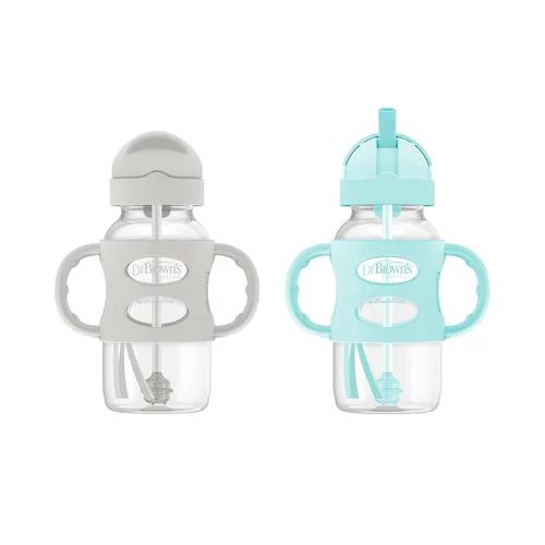 Vista 11 de Dr. Brown's Milestones Botella Sippy con Popote de Cuello Ancho con Asas 100% de Silicona y Popote con Peso, 9 oz/270 mL, Gris, 6m+