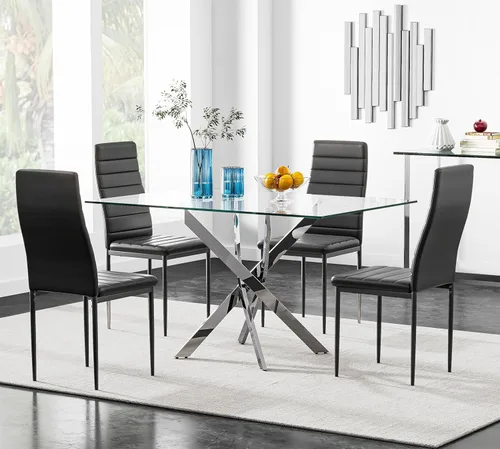 Vista 13 de Juego de mesa de comedor de 5 piezas, moderno juego de mesa de comedor de vidrio templado para 4 mesas de cocina con 4 sillas tapizadas para cocina
