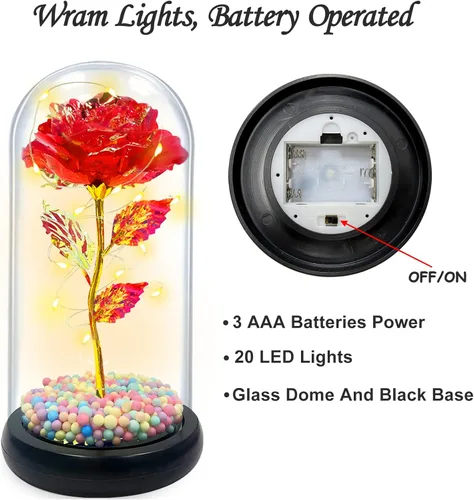 Vista 5 de TURNMEON Regalos de rosas preservadas para mujeres, mamá, abuela, esposa, flor de luz de rosa colorida en cúpula de cristal para cumpleaños