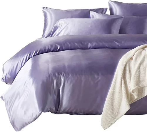 Vista 13 de HOTNIU Juego de funda de edredón de seda satinada con cierre de cremallera, colección de ropa de cama de 2 piezas ultra suave de alta calidad