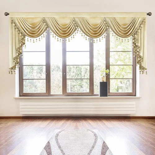 Vista 36 de VOGOL Cenefa de cortinas de terciopelo grueso para dormitorio, cenefas de cascada de lujo con aislamiento térmico dorado para sala de estar formal