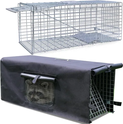 Jaula trampa para animales vivos con cubierta, cubierta con ventana de malla para 1-2 puertas, jaula trampa plegable de 32 pulgadas de alta