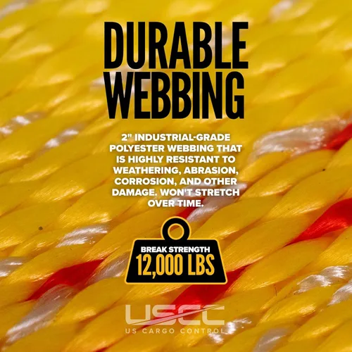 Vista 5 de US Cargo Control Red de rueda ajustable con correa superior de 2 pulgadas, equipada con gancho torcido y trinquete con gancho a presión, fácil