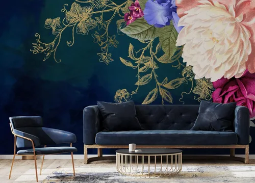 Vista 4 de Murwall Floral Wallpaper Bohemian Flower Wall Mural Mediterranean Home Decor Living Room Bedroom Entryway Cafe Design