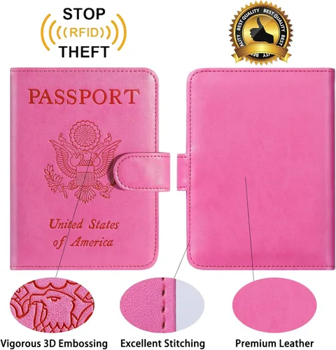 Vista 2 de Funda para pasaporte de piel con bloqueo RFID accesorios de viaje para mujeres y hombres