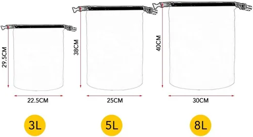 Vista 6 de Paquete de 3 bolsas secas impermeables de 3 L + 5 L + 8 L al aire libre ultraligeras para kayak, rafting, canotaje, natación, campamento