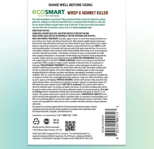 Vista 4 de EcoSmart Natural, Plant-Based Essential Oil Wasp and Hornet Killer, 9 Ounce Aerosol Spray Can