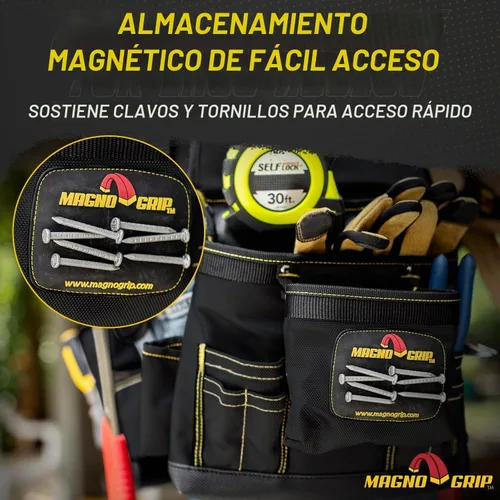 Vista 2 de MagnoGrip 002-603 Cinturón de herramientas de construcción de 19 bolsillos con almacenamiento magnético integrado, color negro