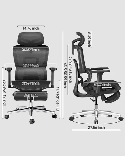 Vista 15 de Hbada E2 Silla de oficina ergonómica, silla de oficina de malla grande y alta con soporte lumbar dinámico de 6 vías, reposabrazos ajustables 3D
