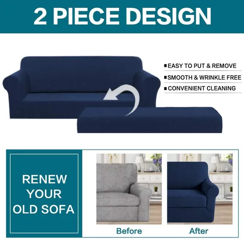 Vista 252 de Turquoize Fundas para sofá lavables de 2 piezas, fundas para sofá de 3 cojines, fundas elásticas para sofá con parte inferior elástica, tela