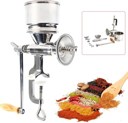 Vista 2 de Molino manual de grano de grano de mano, molinillo de maíz de acero inoxidable, molino de manivela de café para granos de trigo, café, pimienta