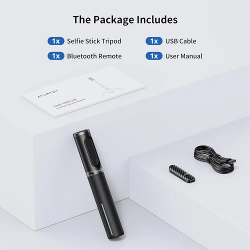 Vista 9 de ATUMTEK Palo de Selfie Trípode, trípode extensible 3 en 1 de aluminio para teléfono con control remoto Bluetooth desmontable, compatible con iPhone