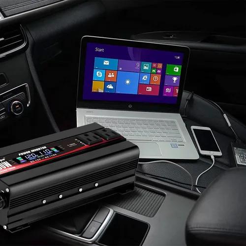Vista 7 de Inversor de corriente para automóvil de 1000 W, CC 12 V a 110 V/120 V, convertidor de CA con pantalla LCD, 4 salidas de CA y cargador de coche USB