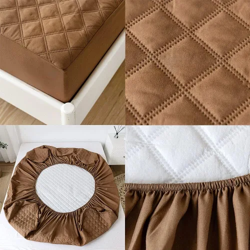 Vista 7 de vctops Sábana bajera acolchada impermeable, protector de colchón ultra suave y elástico ajustable con bolsillo profundo (café, individual)